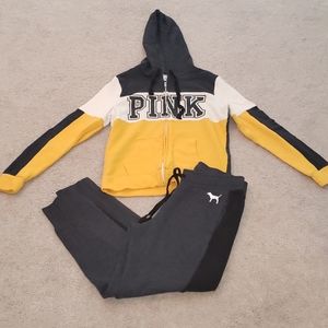 VS Pink zip up hoodie and jogger set